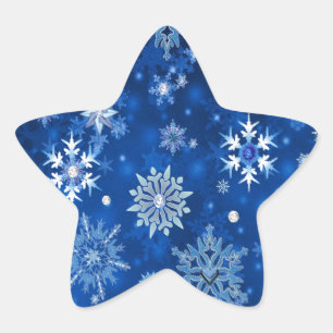 Kerstsneeuwvlokken Blauw en Zilver Ster Sticker