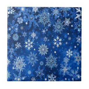 Kerstsneeuwvlokken Blauw en Zilver Tegeltje