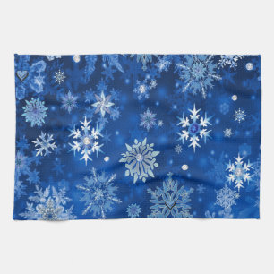 Kerstsneeuwvlokken Blauw en Zilver Theedoek