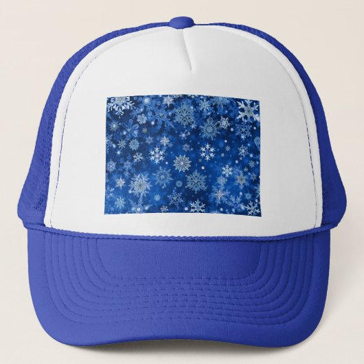 Kerstsneeuwvlokken Blauw en Zilver Trucker Pet (Voorkant)