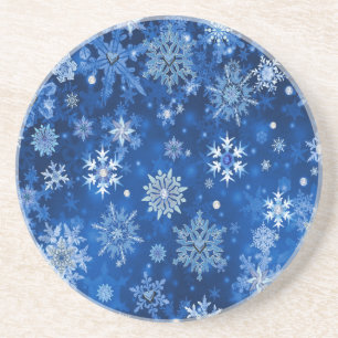 Kerstsneeuwvlokken Blauw en Zilver Zandsteen Onderzetter