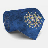 Kerstsneeuwvlokken Blauw & Goud Vakantie Stropdas (Opgerold)