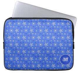 kerstsneeuwvlokken blauw patroon . monogram. laptop sleeve