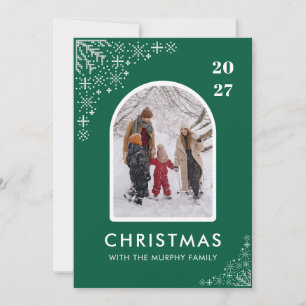 Kerstsneeuwvlokken Boog Patroon familie foto Hol Feestdagenkaart