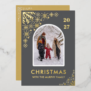 Kerstsneeuwvlokken Boog Patroon gezelfoto Folie Feestdagenkaart
