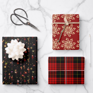Kerstsneeuwvlokken Bright sterren Rood Tartan Inpakpapier Vel