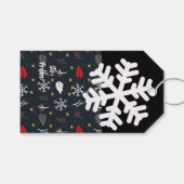 Kerstsneeuwvlokken en -bladeren met zwarte rug cadeaulabel (Voorkant (Horizontaal))