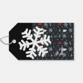 Kerstsneeuwvlokken en -bladeren met zwarte rug cadeaulabel (Achterkant Horizontaal)