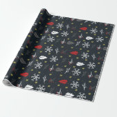 Kerstsneeuwvlokken en -bladeren met zwarte rug cadeaupapier (Uitgerold)