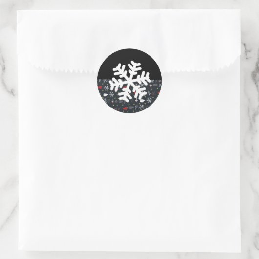 Kerstsneeuwvlokken en -bladeren met zwarte rug ronde sticker (Tas)