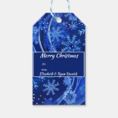 Kerstsneeuwvlokken Fonkel Diamanten Navy Blauwe Cadeaulabel (Voorkant)