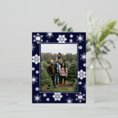 Kerstsneeuwvlokken Foto | Blauw Folie Feestdagen Briefkaart (Staand Voorkant)