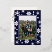 Kerstsneeuwvlokken Foto | Blauw Folie Feestdagen Briefkaart (Voorkant / Achterkant)