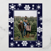 Kerstsneeuwvlokken Foto | Blauw Folie Feestdagen Briefkaart (Voorkant)