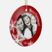 kerstsneeuwvlokken Foto rood Keramisch Ornament (Rechts)