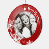 kerstsneeuwvlokken Foto rood Keramisch Ornament (Links)