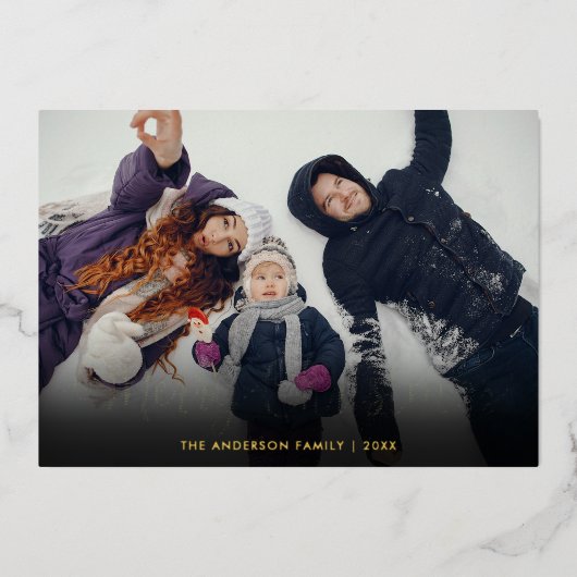 Kerstsneeuwvlokken Foto Script Goud Folie Feestdagenkaart (Voorkant)