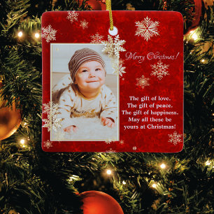 Kerstsneeuwvlokken foto wensen keramisch ornament