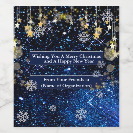 Kerstsneeuwvlokken Goud Sterren Glans Donkerblauw Wijn Etiket (Enkel label)