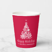 Kerstsneeuwvlokken, grafische boom, rood wit papieren bekers (Achterkant)