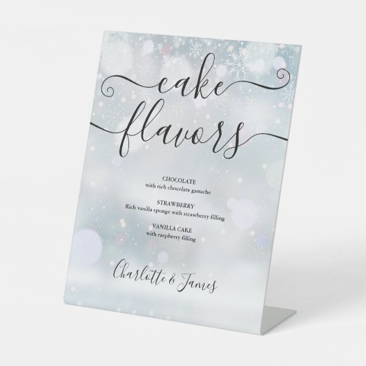 Kerstsneeuwvlokken Handtekening Script Taart Smaak Reclamebord Met Voetstuk (Voorkant)