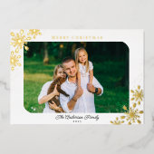 Kerstsneeuwvlokken Horizontale Foto Goud Folie Feestdagenkaart (Voorkant)