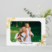 Kerstsneeuwvlokken Horizontale Foto Goud Folie Feestdagenkaart (Staand Voorkant)