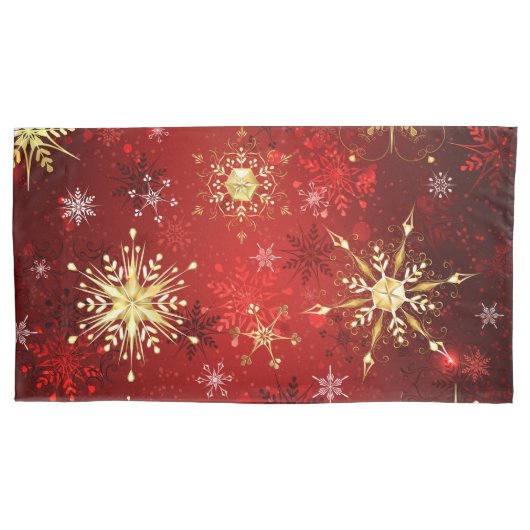 Kerstsneeuwvlokken in goud op een rode achtergrond kussensloop (Voorkant-Links)