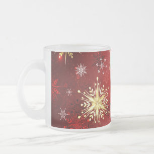 Kerstsneeuwvlokken in goud op een rode achtergrond matglas koffiemok