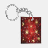 Kerstsneeuwvlokken in goud op een rode achtergrond sleutelhanger (Voorkant Links)