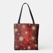 Kerstsneeuwvlokken in goud op een rode achtergrond tote bag (Achterkant)