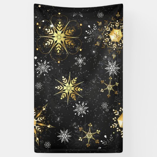 Kerstsneeuwvlokken in goud op een zwarte achtergro spandoek (Verticaal)