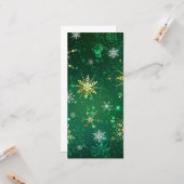 Kerstsneeuwvlokken in het goud op een groene achte kaart (Voorkant / Achterkant in situ)