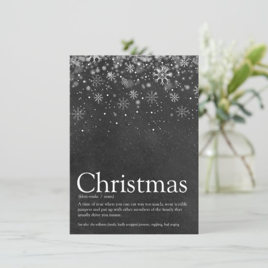 Kerstsneeuwvlokken Kerst Grappige Definitie Feestdagenkaart (Staand voorkant)