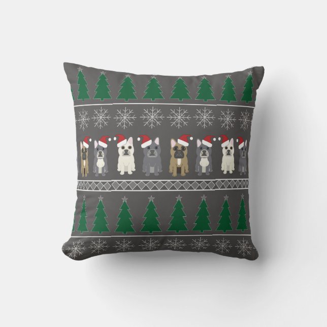 Kerstsneeuwvlokken, Kerstman Hond, Boom Kussen (Voorkant)