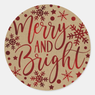 Kerstsneeuwvlokken Kerstmis Rood Merry & Bright Ronde Sticker