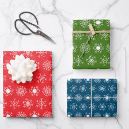 Kerstsneeuwvlokken, Klassiek Rood Groen Blauw Wit Inpakpapier Vel