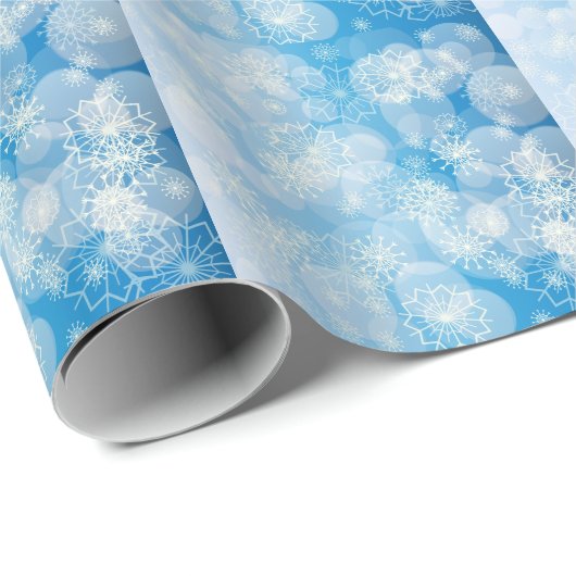Kerstsneeuwvlokken op een blauwe achtergrond cadeaupapier (Rol Hoek)