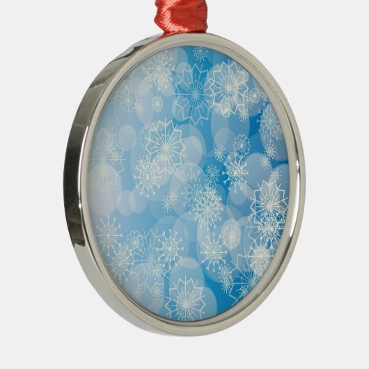 Kerstsneeuwvlokken op een blauwe achtergrond metalen ornament (Rechts)