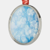 Kerstsneeuwvlokken op een blauwe achtergrond metalen ornament (Links)