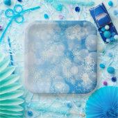Kerstsneeuwvlokken op een blauwe achtergrond papieren bordje (Feest)
