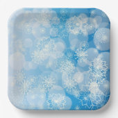 Kerstsneeuwvlokken op een blauwe achtergrond papieren bordje (Voorkant)