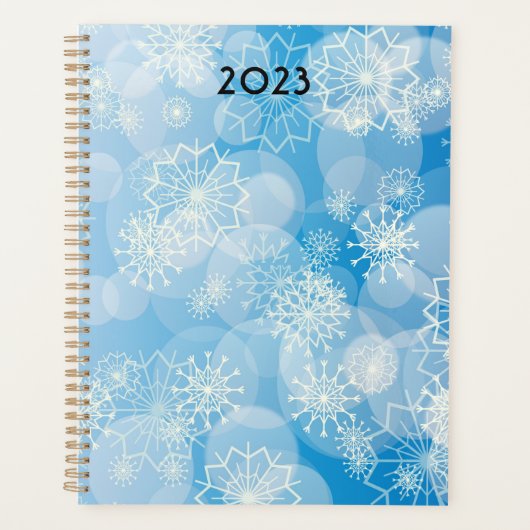 Kerstsneeuwvlokken op een blauwe achtergrond planner (Voorkant)
