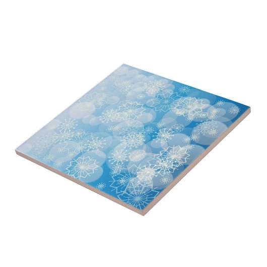 Kerstsneeuwvlokken op een blauwe achtergrond tegeltje (Zijkant)