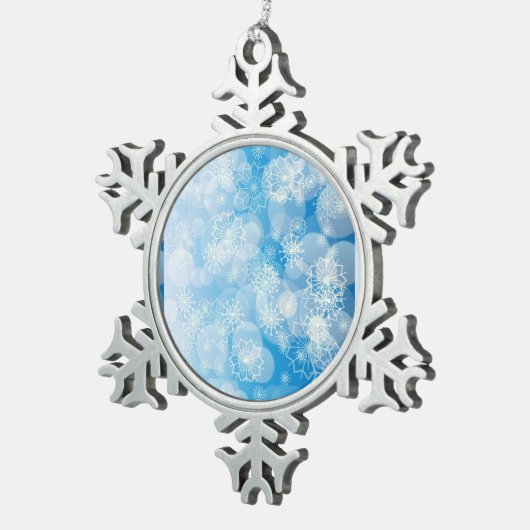 Kerstsneeuwvlokken op een blauwe achtergrond tin sneeuwvlok ornament (Rechts)