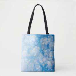 Kerstsneeuwvlokken op een blauwe achtergrond tote bag