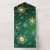 Kerstsneeuwvlokken op groene achtergrond all in one uitnodiging (Binnen)