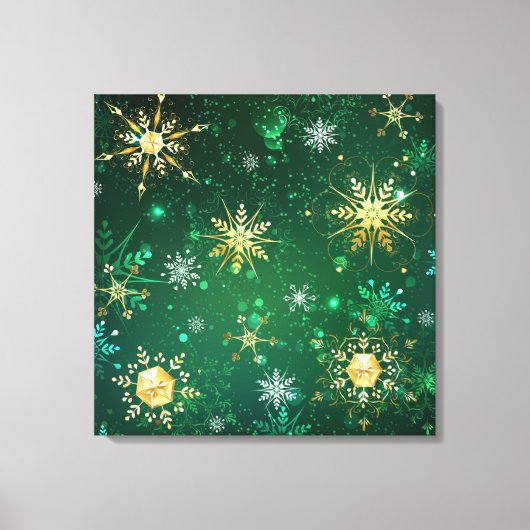 Kerstsneeuwvlokken op groene achtergrond canvas afdruk (Voorkant)