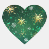 Kerstsneeuwvlokken op groene achtergrond hart sticker (Voorkant)