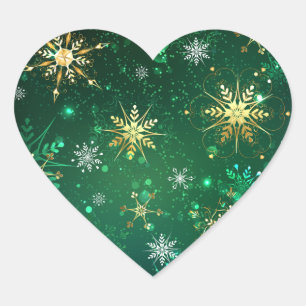 Kerstsneeuwvlokken op groene achtergrond hart sticker